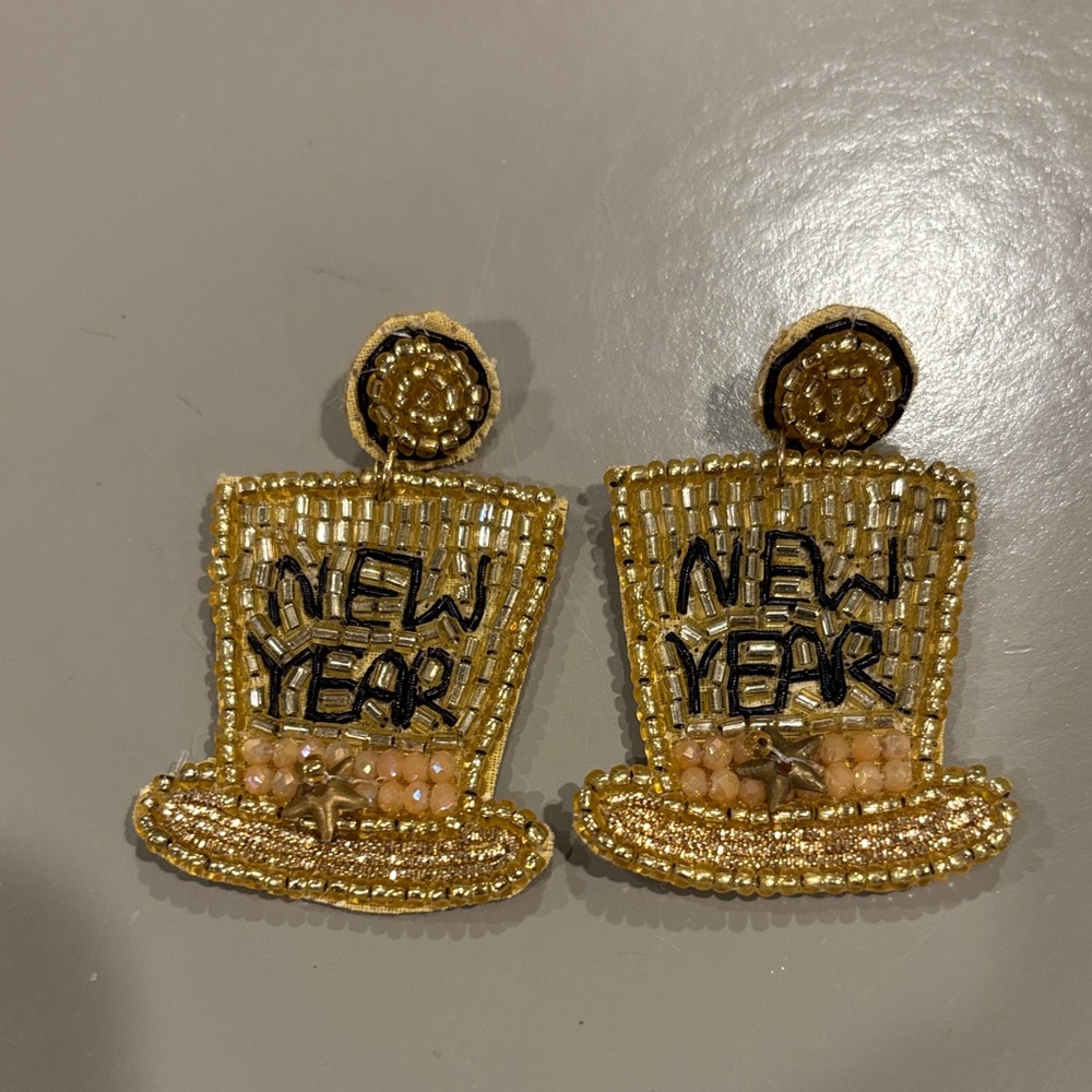 Gold Beaded New Year Earrings